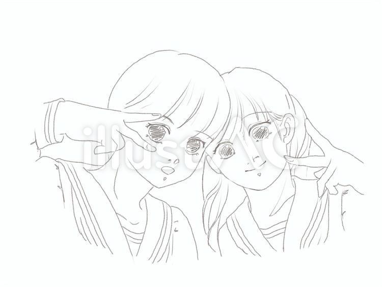 Free Vectors Line art junior high school girls in uniforms