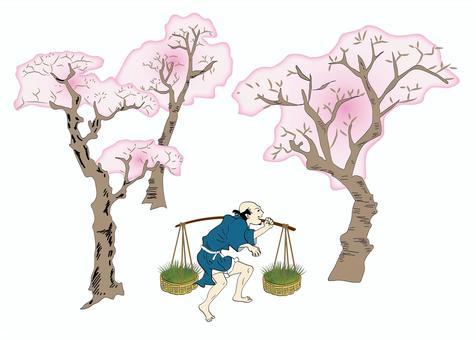 Spring in Edo, ukiyoe, spring, cherry blossoms, JPG, PNG and AI