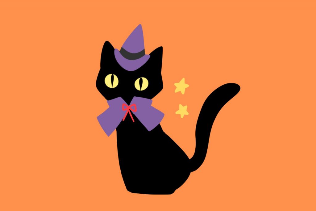 cat with witch hat clipart illustAC 