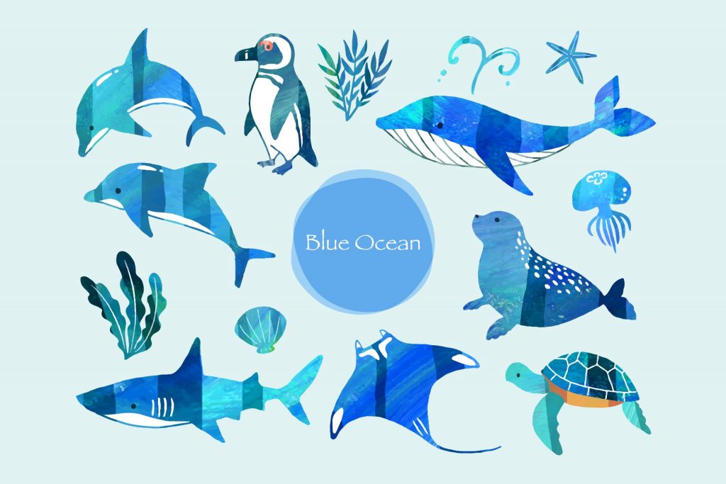 blue ocean animals clipart 