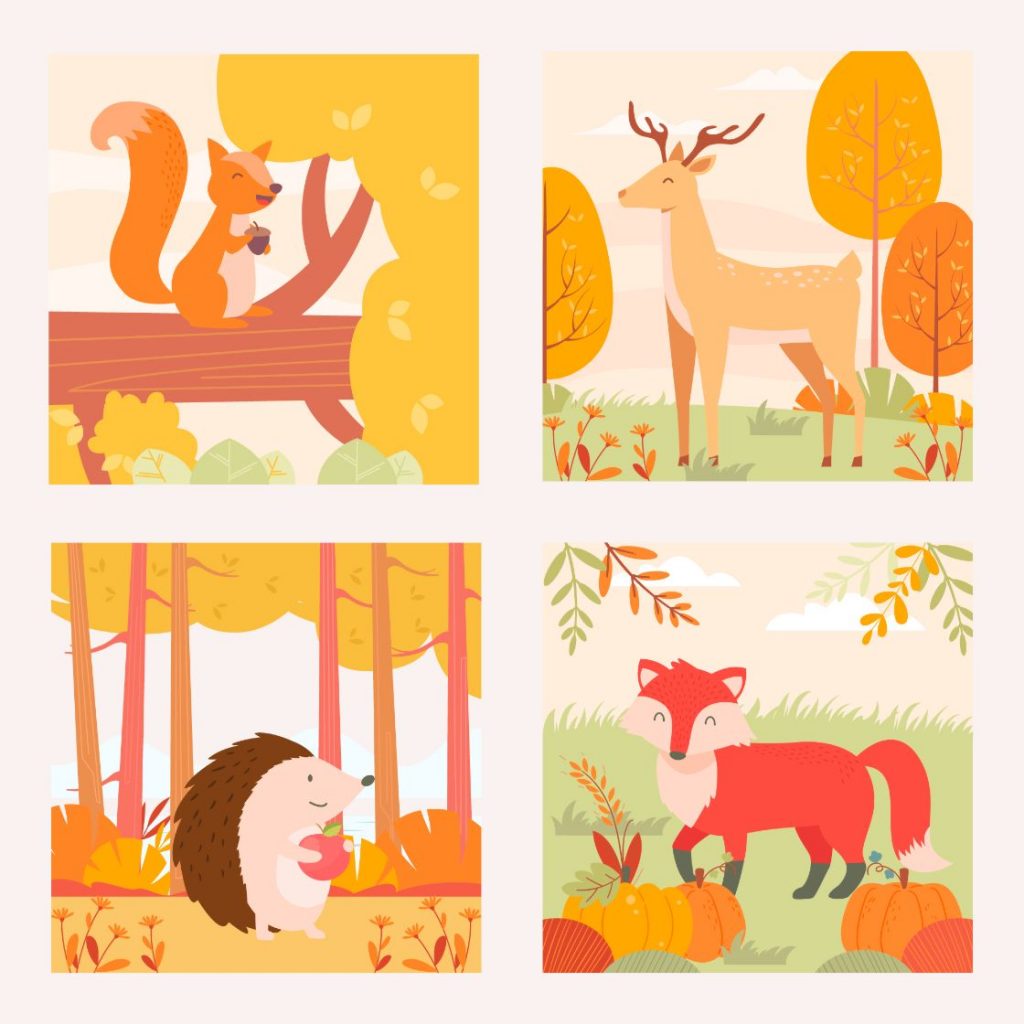 Download 10 Sets of Cute Fall Animals Clipart for Free! No Attribution Required