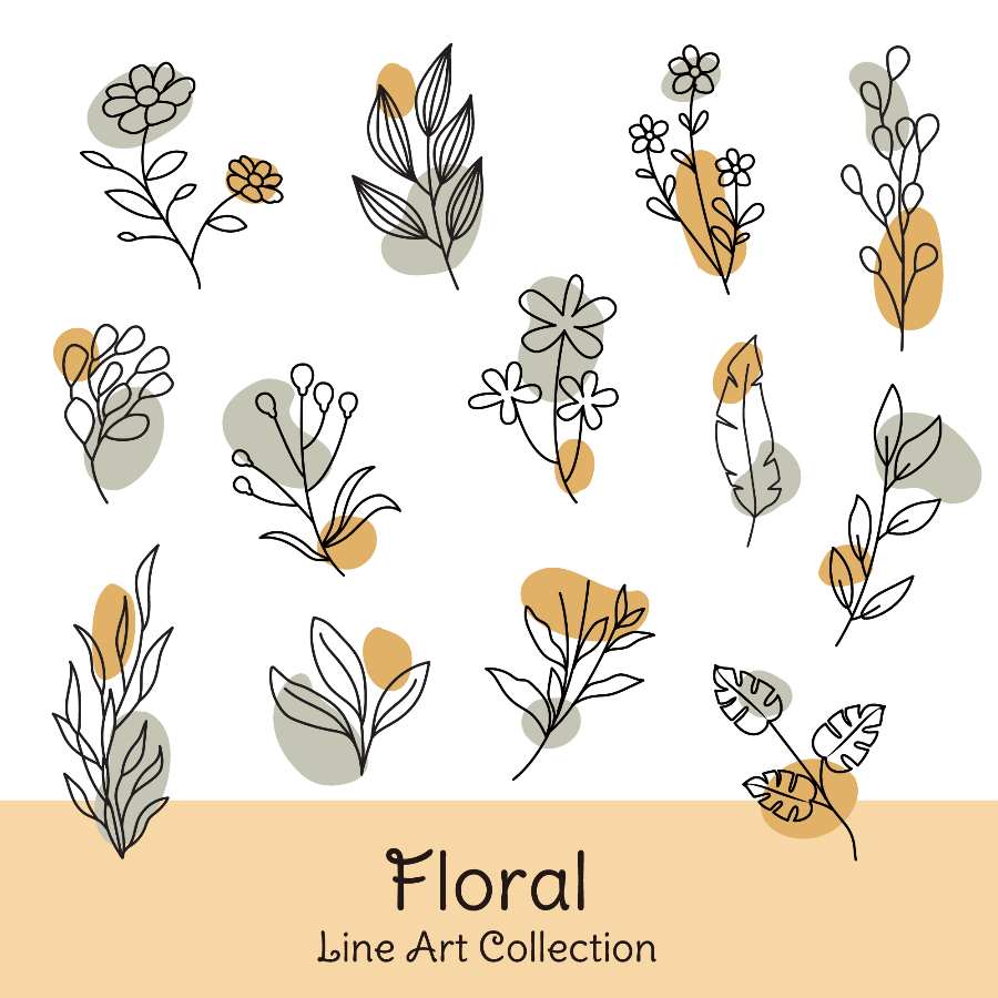 a set of floral line art collection (flower illustrations) from illustAC
