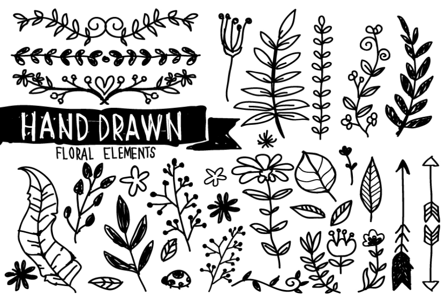 hand-drawn floral element illustrations from illustAC