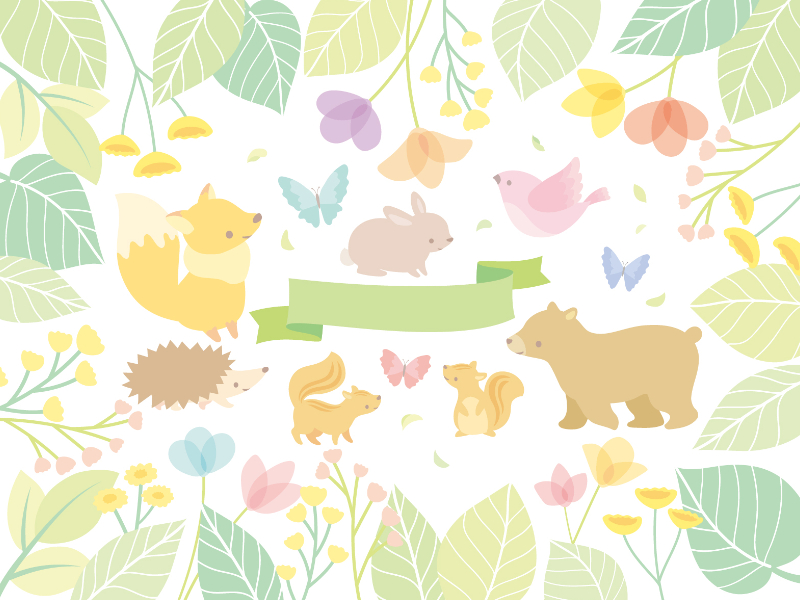pastel spring background and animal clipart illustAC