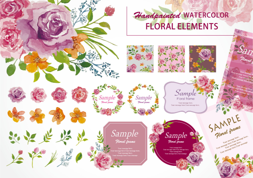 Hand-painted watercolor flower set