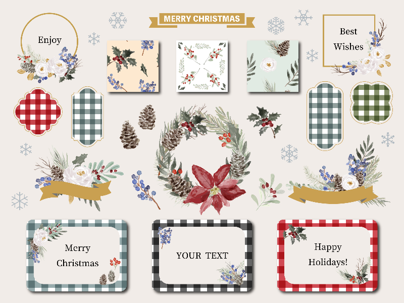 Watercolor and vintage Christmas patterns on illustAC