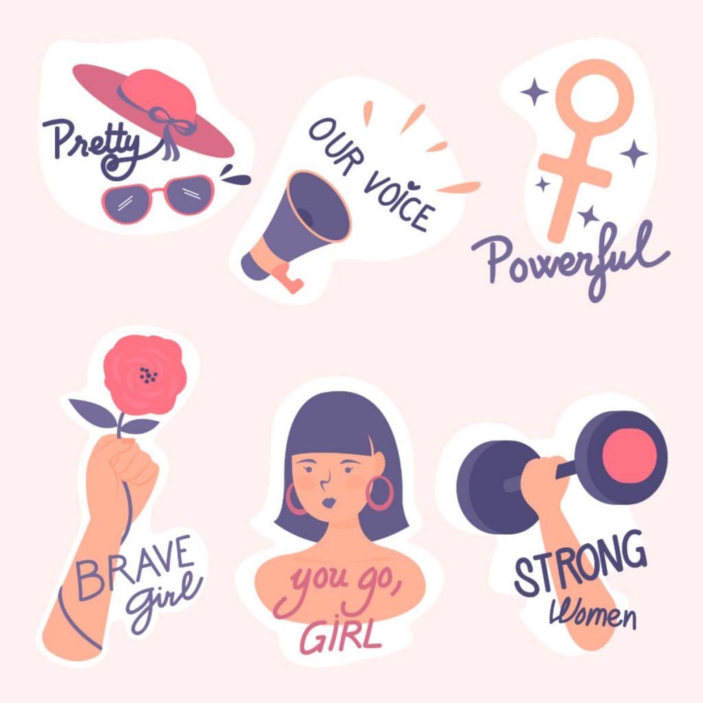 Girl's power stickers-Women's day clipart